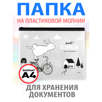 Папка-конверт на молнии А4 150 мкм прозрачная с рисунком 44827